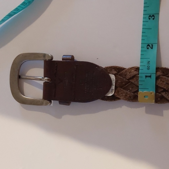 American Eagle Brown leather WOVEN braided Belt Silver Buckle Soft Sz.M/L - Picture 7 of 8
